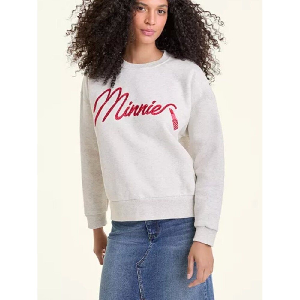 Disney | Ash Heather Minnie Mouse Lipstick Swarovski Crystal Sweatshirt Size Med